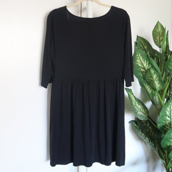 Garnet Hill Black Babydoll Jersey Dress Scoop Neck Elbow Sleeve Stretch Dress L - Picture 4 of 11